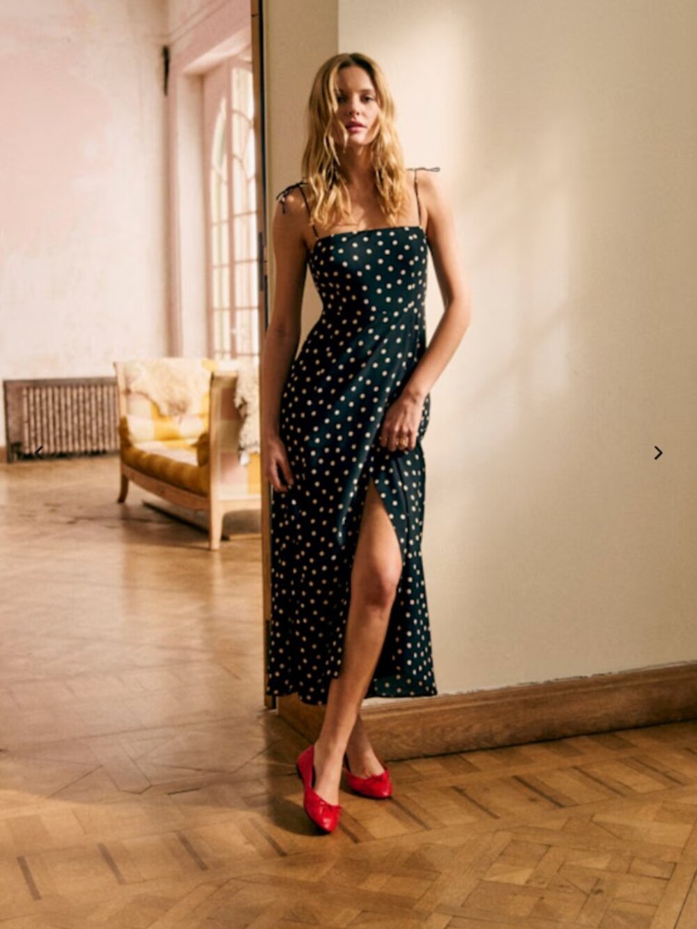 Sezane Melina Midi Dress Black with White Polka Dots - Picture 3 of 13